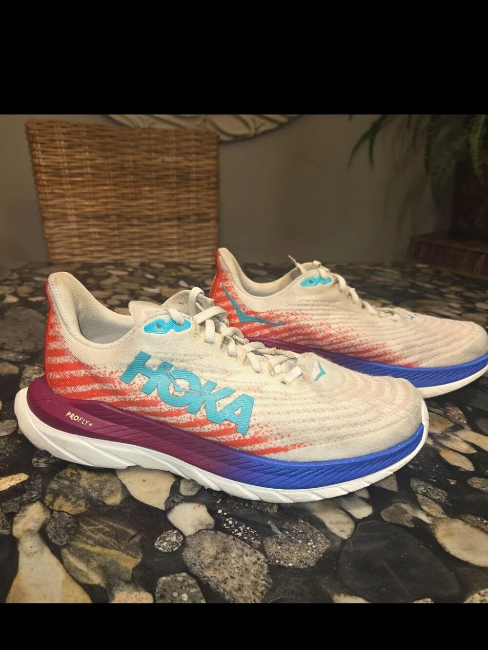 Hoka Mach 5 Running Shoes White Flame PROFLY+ Athletic Sneakers Size 8 B
